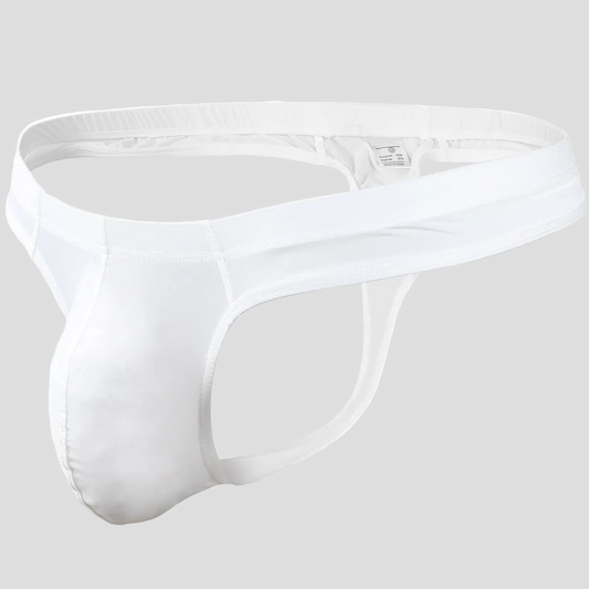 White men's underwear with a brand logo on a white background