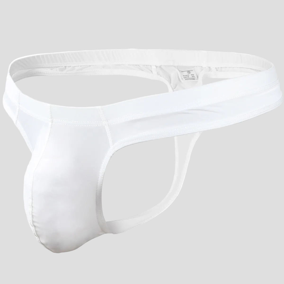 White men's underwear with a brand logo on a white background