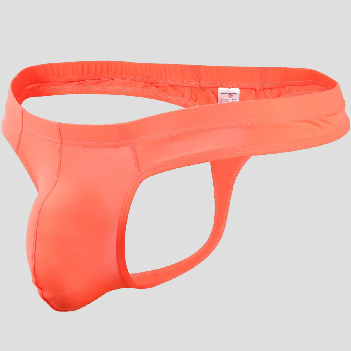 Orange men's swim brief on a white background